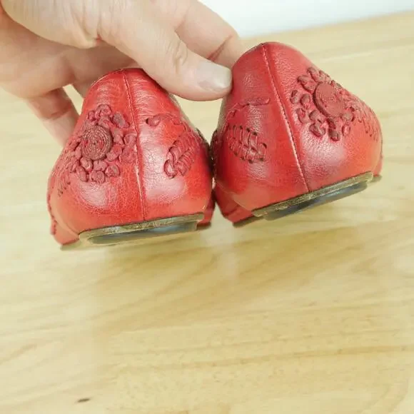 Valentino Garavani 38 Shoes Slip On Ballet Flats Peep Toe Red Leather Luxury - Picture 14 of 16